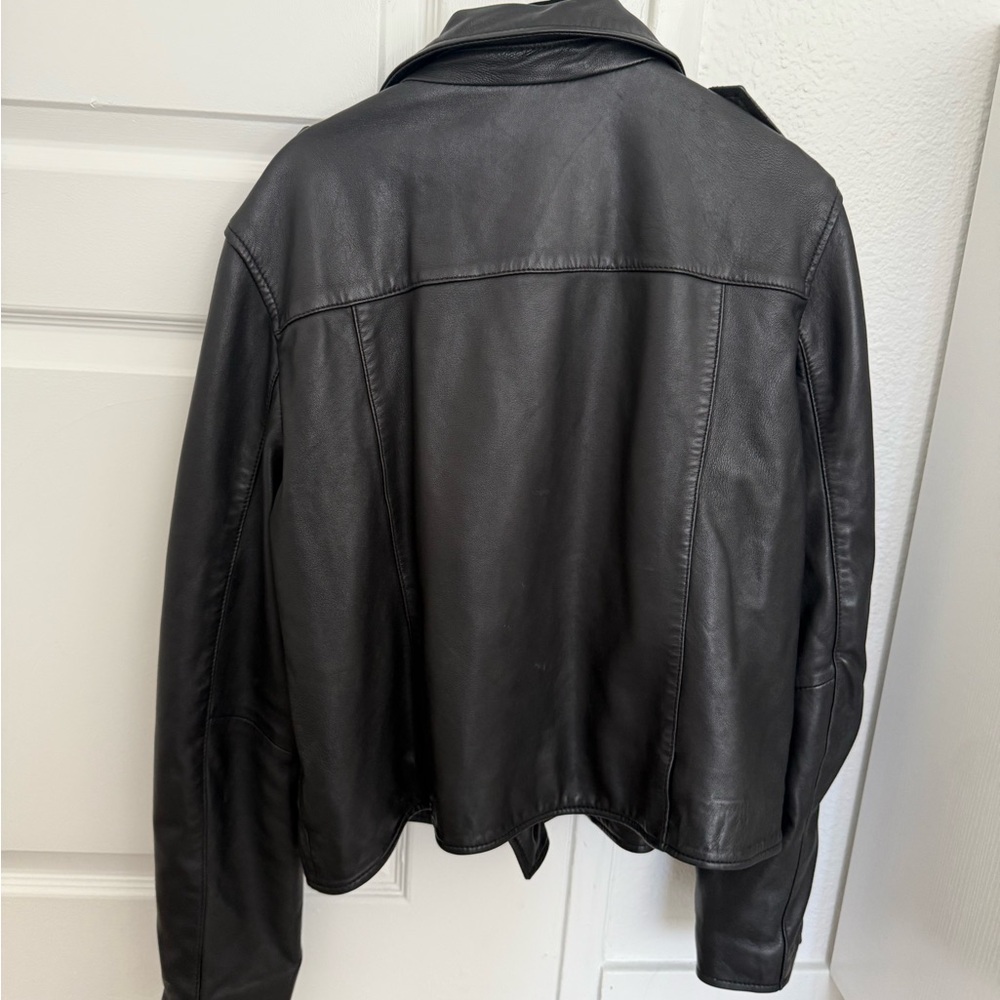 All Saints Black Leather Biker Jacket with Gold Accents - Picture 7 of 8